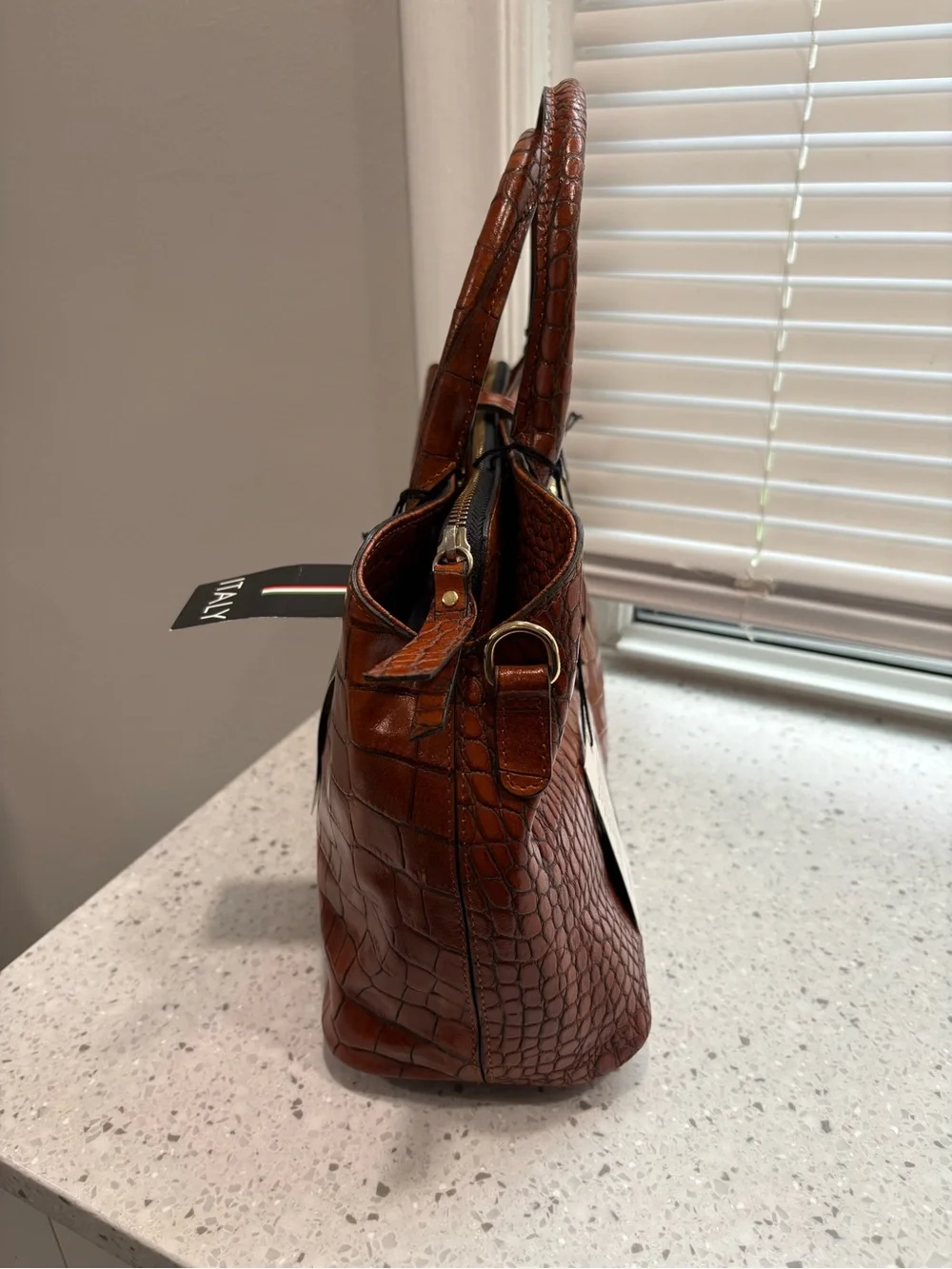 NWT Claudia Firenze Women's Croc-Embossed Leather Satchel in Brown